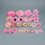 26Pcs Artificial Silk Mixed Flower Heads Set Floral Backdrop Decor Accessories