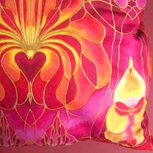 Pink Orchid Throw Pillow - Vibrant Settee Sofa Statement Cushion- Pink Orange Yellow Red Pillow