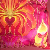 Pink Orchid Throw Pillow - Vibrant Settee Sofa Statement Cushion- Pink Orange Yellow Red Pillow