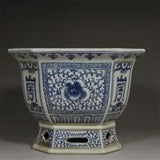 9.84??? Porcelain Qing Blue And White Peony Pattern High Foot Square Flower Pot