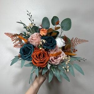 Wedding Dark Teal Bouquet Rust Terracotta Bridal Dusty Rose Bridesmaids Burnt Orange Bouquet Teal Terracotta Artificial Flowers Bouquet