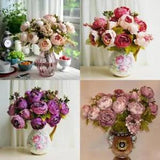 Vintage Peony Bridal Hydrangeas Silk Flower Wedding Decor Bridesmaid Bouquet