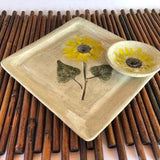 Sunflower ceramic serving set ,stoneware pottery dessert plate, handmade tray set. holidays gift from Israel