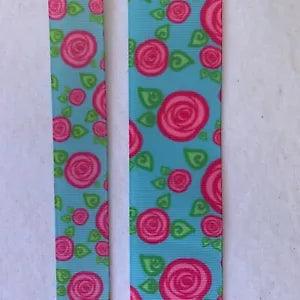 Floral Flowers grosgrain ribbon 7/8" 1.5" Rose Ranunculus pink blue
