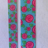 Floral Flowers grosgrain ribbon 7/8" 1.5" Rose Ranunculus pink blue