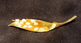 Vintage Lily Flower White Enamel Beads Stunning Gold Tone Pin Brooch 3" Long
