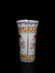 7.7" A pair Porcelain qing dynasty tongzhi mark famille rose peony flower Vase