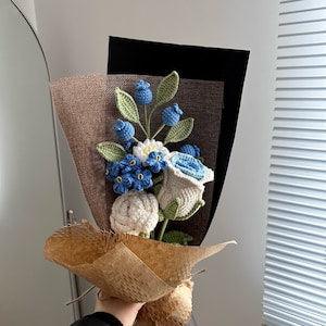 Finished Stunning Crochet Blue Rose, Tulip & Lily Bouquet - Handmade Floral Arrangement??father's day gift