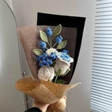 Finished Stunning Crochet Blue Rose, Tulip & Lily Bouquet - Handmade Floral Arrangement??father's day gift