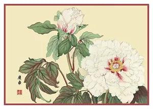 Asian Flower Tanigami White Peony Counted Cross Stitch Chart Pattern