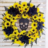 Halloween Gothic Black Dark Sunflower Magnolia Fern Flower Floral Fall Autumn Front Door Porch Outdoor Outside Decor Wreath