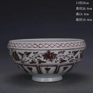 10.4" china old Antique Porcelain yuan dynasty peacock peony flower bowl