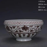 10.4" china old Antique Porcelain yuan dynasty peacock peony flower bowl