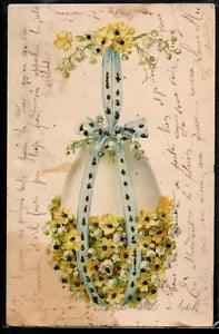 AX175 A & MB 172 EASTER HUGE EGG FLOWERS LILY of the VALLEY Fine LITHO 1904