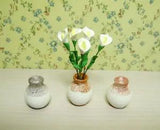 Miniature Vase & 5 Calla Lily Flower Bunch 1:12 Dolls House Garden Bedroom Decor