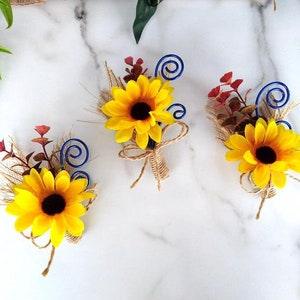 Sunflower boutonniere for the groom or groomsman at a fall wedding or for a graduate at his prom