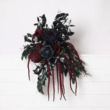 Black burgundy wedding bouquet, gothic wedding bouquet with burgundy roses, black navy red vampire wedding bouquet, burgundy wedding