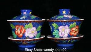 Enamel Colour Porcelain Wire inlay Qing Dynasty Peony Flower Tea cup Teacup Pair
