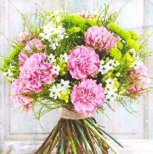 R461# 3 x Single Paper Napkins For Decoupage Pink Carnation Green Bouquet Photo