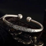 S925 Silver Pinched Peony Flower Vintage Opening Thai Silver Women's Bracelet???