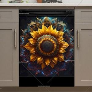 Kitchen Dishwasher Magnet Cover - Beautiful Bohemian Sunflower Mandala #md1951