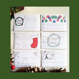 Plantable Christmas gift tags with festive drawing of stocking, ornament, six holiday gift tag, name tag, wild flower gift name tag