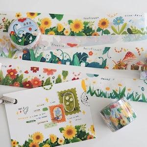 Midsummer Washi and Clear Tape, Flower Patch Masking Tape, Orange Studio, Hydrangea, Mushroom, Orchid, Tulip, Sunflower Decorative Tape