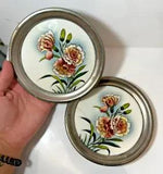 Vintag 2 MD Signed Porcelain Flower Carnation Pink 1858 Coaster Picture Germany