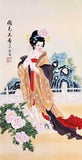 ORIENTAL ASIAN ART CHINESE FAMOUS FIGURE WATERCOLOR PAINTING-Beauty&Peony flower