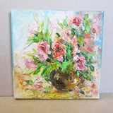 Pink roses in Vase oil painting Pink roses on canvas  Pink roses bouquet oil painting Roses impasto art Original roses oil painting