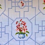 Thibaut Vibrant Orchid Pattern Home Decor Fabric on Light Blue Background - A Perfect Chinoiserie Accent Piece
