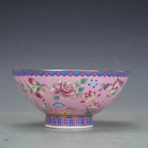 5.1" Chinese Qing Colour Enamels Porcelain Plum Blossom Peony Flower Peach Bowl