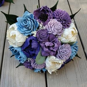 Purple Lavender Blue Bridal Bouquet, Light Blue Purple Wedding Bouquet, Lavender Blue Sola Wood Flower bouquet, Purple Dusty Blue Wedding