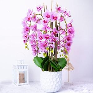 Large Artificial Orchid Plant in White Planter, Living Room Floor Decor, Beautiful Fake Flowers, 80 cm High
