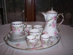 17 Piece Antique PMB Royal Bavarian China Carnations Tea Set Germany