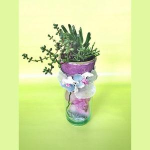 Indoor planter pink with silk orchid and VARIOUS live succulents group