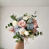 Dusty Pink & Blue Wedding Bouquet 14?¡À Artificial/ Blush and Light Blue Bridal Bouquet/ Pastel Eucalyptus Bridesmaid Bouquet/ Garden Wedding