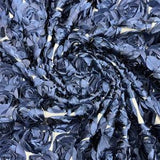 Navy Rosette Fabric 3D Floral Fabric By The Yard, Peony Bouquet Fabric on Mesh, 3D Rosette Satin Fabric Wedding Decor.