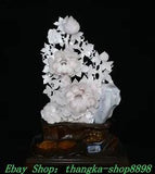 17" China Natural Pink Xiu Jade Carve Peony Flower Ganoderma RuYi Art Statue