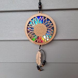 Sunflower Suncatcher | Laser Cut Wood with Repurposed DVDs