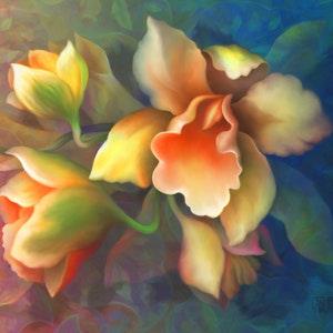 Yellow Orchids on Blue
