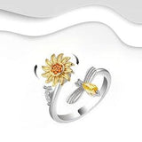 925 Sterling Sliver Sunflower Spinner, Adjustable Ring, Sunflower Bumble Bee Ring, Honeybee Jewelry, Birthday Gifts, Mother's Day Gifts