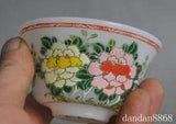 Collect chinese Glass Colored glaze Peony flower bird Butterfly lucky bowl cup
