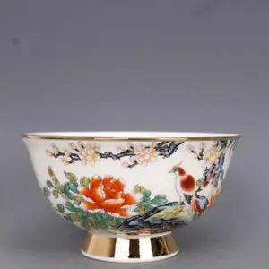 5.0???rare China antique qing qianlong famille rose peony flower bird pattern bowl