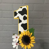Sunflower one cake topper, sunflower themed first birthday, sunflower first birthday decorations, cow print and su flower, cake topper one