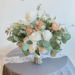 Wedding bouquet,white  greenery champagne,beige,cream ivory bouquet,bridal bridesmaid bouquet,peonies rose eucalyptus