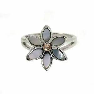 Clogau Silver Ring Size K Diamond Mother of Pearl Lady Snowdon Lily Rose Gold