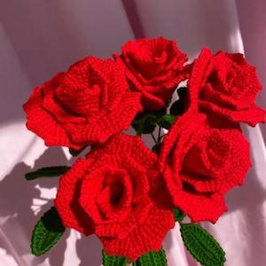 Crochet Rose, Set of 2, Handmade knitted Flower, Knitted Rose, Rose Bouquet, Red rose, Crocheted Flowers, Home Decor, Valentine's Gift, Gift