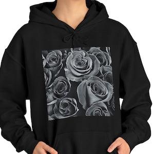 Black and White Roses Hoodie, Monochrome Flower Bouquet Image  Warm, Soft Sweaters, Romantic Stylish Gift, Original Design Listed by Artist