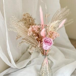 Light Purple Pampas Preserved Rose Natural Centerpiece, bouquet for bud vase, Rose Bouquet Arrangement, Everlasting arrangement